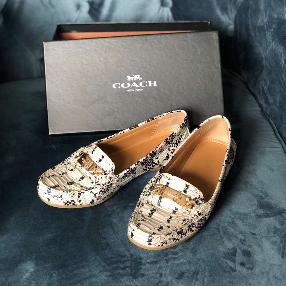 COACH Women's Olive Chalk Snake Loafer 8 M